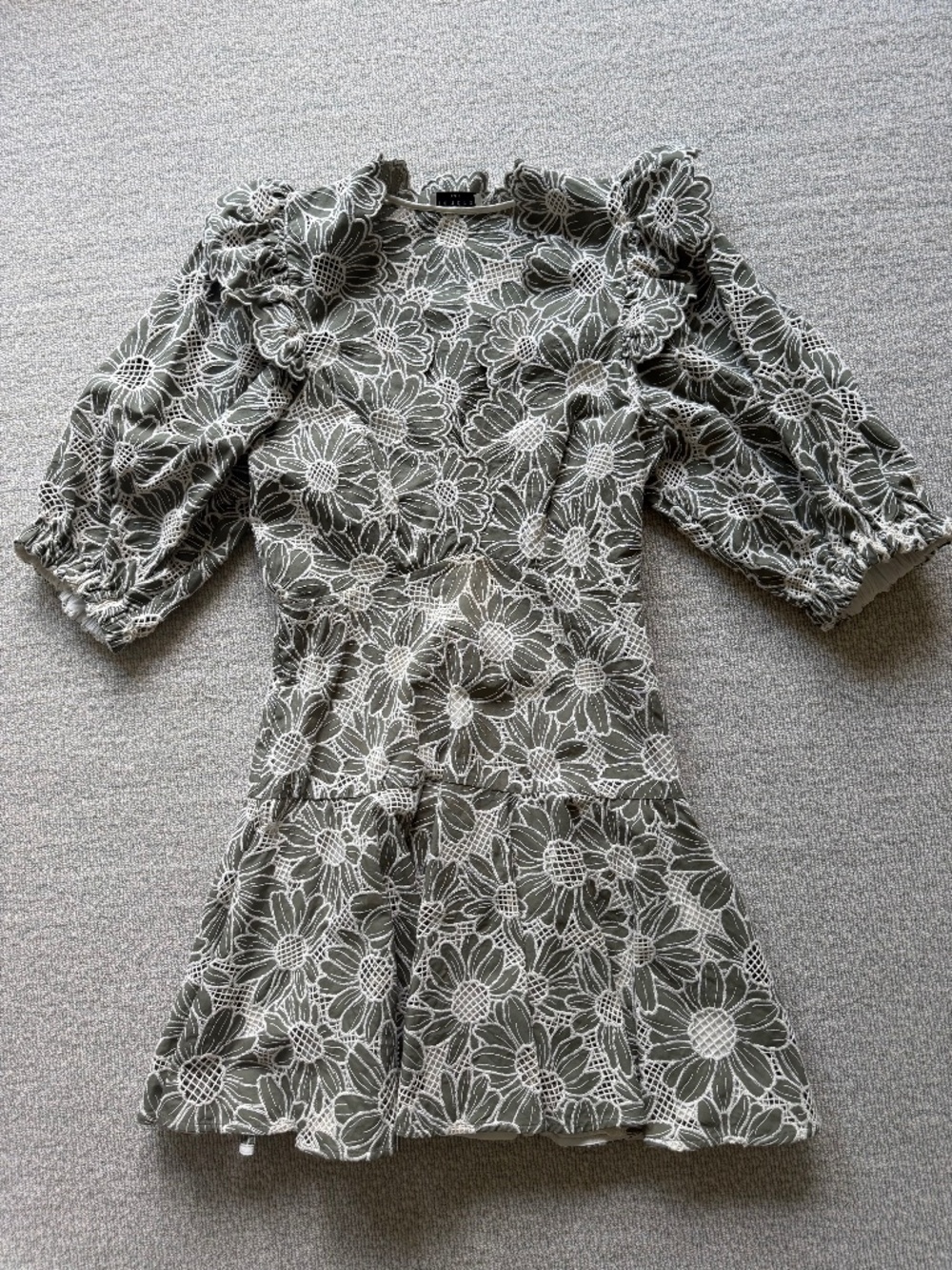 Sandro Floral Puff Sleeve V-Neck Mini Dress